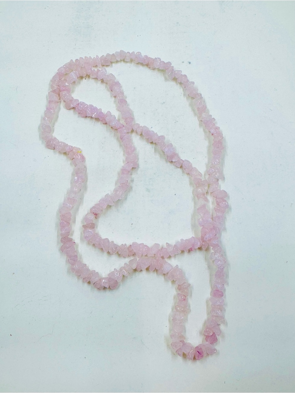 Natural Soft Pink Rose Quartz Chip Beaded Necklace 36” Excellent Condition
